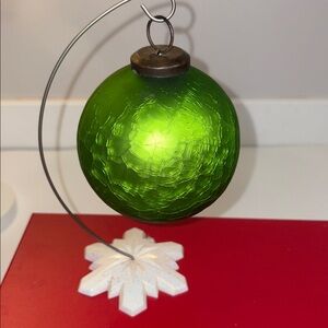 Vintage Kugel Style frosted Green Crackle Glass 4 inch Large Ornament